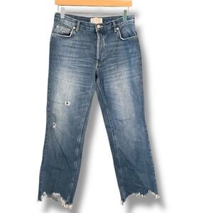 We The Free Medium Blue Wash Distressed Shark Bite Hem Straight Leg High Rise 27